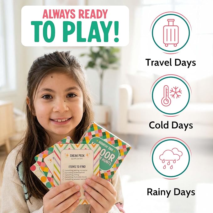 Scratch 'Ems Indoor Scavenger Hunt Cards with 42 Reusable Scratch Off Screen-Free Games for Kids, At-Home Scavenger Hunt Adventures for Rainy Days & Cold Days