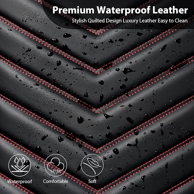 CAR PASS 3D Foam Faux Leather Seat Covers Front Seats,Waterproof Leather Front Seat Cover for Car,Universal Fit for SUV Truck Sedan Automotive,Armrest Airbag Compatible Anti-Slip, Black and Red