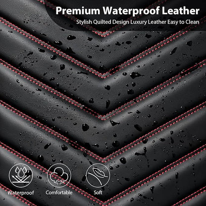 CAR PASS 3D Foam Faux Leather Seat Covers Front Seats,Waterproof Leather Front Seat Cover for Car,Universal Fit for SUV Truck Sedan Automotive,Armrest Airbag Compatible Anti-Slip, Black and Red