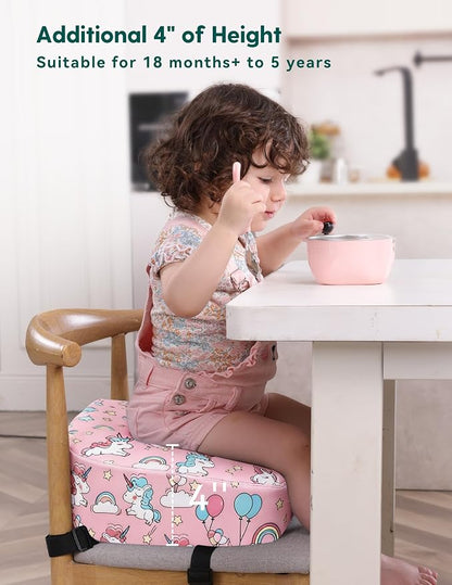 Babelio Ergo-Designed Booster Seat for Kitchen Chair, Promote Proper Upright Posture, Toddler Booster Seat for Dining Table, Removable & Washable Cover, Suitable for 18 Months to 5 Years, Pink Unicorn