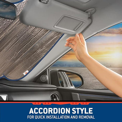 BDK New Superman 2022 Windshield Sunshade for Car Truck & SUV - Folding Car Sun Shade for Front Window, Auto Sun Visor Heat Protection, Sunscreen Blocks UV Rays and Keeps Vehicle Cool (58 x 27 Inch)