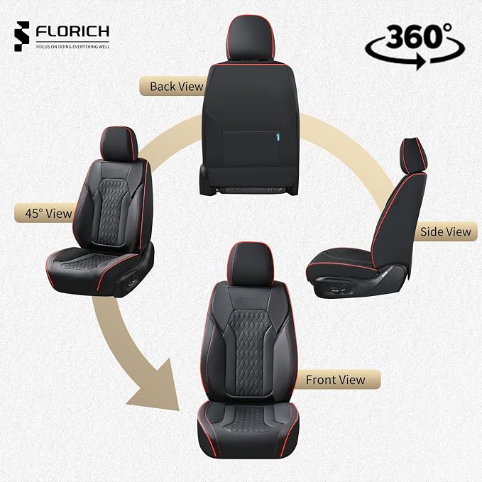 FLORICH Seat Covers, Car Seat Covers Full Set, Luxury Nappa Leather Seat Covers, Breathable and Waterproof Car Seat Protector 5 Seat, Automotive Seat Covers Universal Fit for Most Cars-Black
