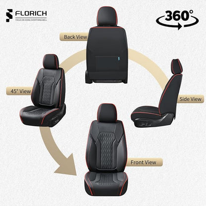 FLORICH Seat Covers, Car Seat Covers Full Set, Luxury Nappa Leather Seat Covers, Breathable and Waterproof Car Seat Protector 5 Seat, Automotive Seat Covers Universal Fit for Most Cars-Black