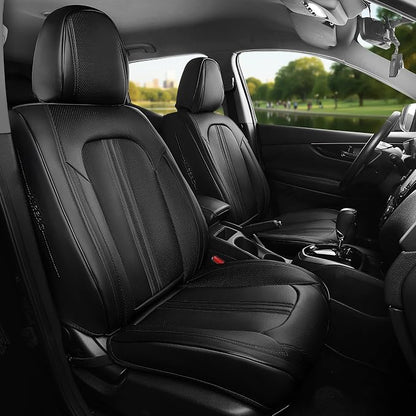 FREESOO Black Car Seat Covers Full Set, Universal Leather Seat Covers for Cars Trucks SUV, Waterproof Car Seat Cover Back Seat and Front, Breathable Car Seat Protector Cushion Fit for Most Vehicles