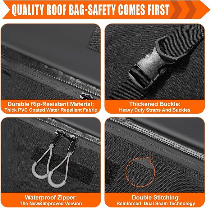 Sailnovo Rooftop Cargo Carrier Roof Bag,15 Cubic feet Soft Waterproof Car Roof Bag fit Cars with/Without Rack, 4 Tie-Down Straps, 4 Door Hooks, Foldable Car Top Carrier for Road Trip Camping Travel