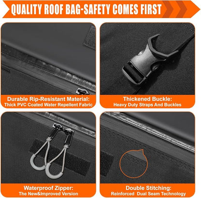 Sailnovo Rooftop Cargo Carrier Roof Bag,15 Cubic feet Soft Waterproof Car Roof Bag fit Cars with/Without Rack, 4 Tie-Down Straps, 4 Door Hooks, Foldable Car Top Carrier for Road Trip Camping Travel