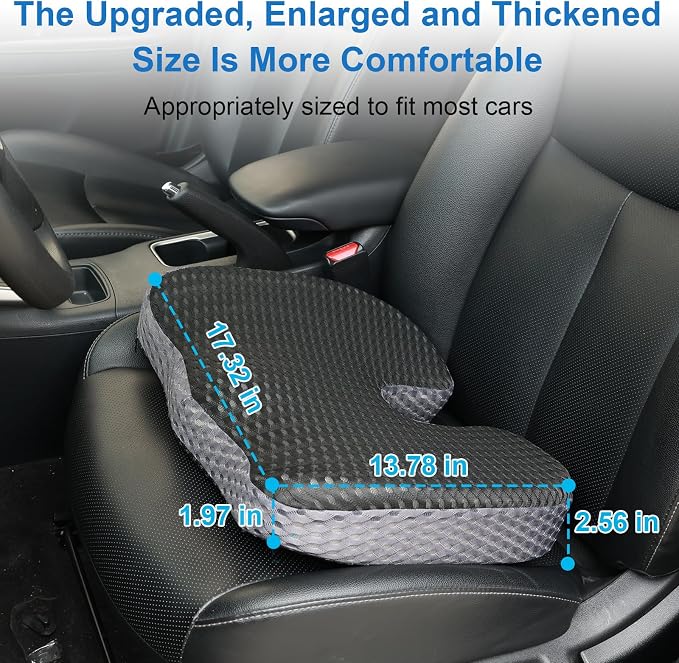Car Seat Cushion for Driving Comfort & Support - Premium Memory Foam Seat Pad with Breathable Washable Cover, Non-Slip Bottom, Road Trip Essentials for Car Seats
