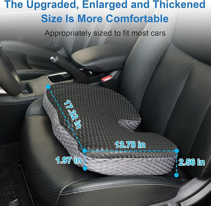 Car Seat Cushion for Driving Comfort & Support - Premium Memory Foam Seat Pad with Breathable Washable Cover, Non-Slip Bottom, Road Trip Essentials for Car Seats