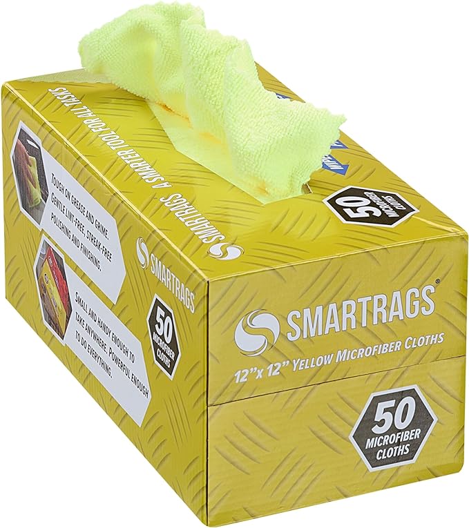 Arkwright Smart Rags Microfiber Cleaning Cloths, Pack of 50 in a Box, Lint Free 180 GSM Reusable Towels for Auto, Office and Household Cleaning, 12 x 12 in, Yellow