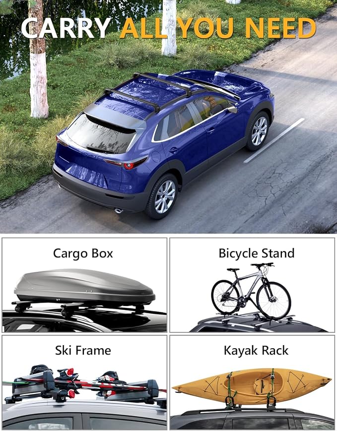 Tuyoung 300lbs Roof Rack Cross Bars Fit for Mazda CX30 CX-30 2020 2021 2022 2023 2024 2025 2026 with Flush Side Rails，Lockable Heavy Duty Anti-Theft Aluminum Roof Rails Crossbars Cargo Carrier Bag
