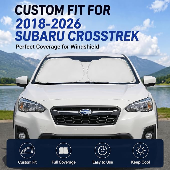 Custom Fit Windshield Sun Shade for Subaru Crosstrek 2018-2026 | Custom Fit Windshield Cover, Blocks UV Rays, Double-Layer Heat Shield, Durable Frame, Easy Fold & Storage