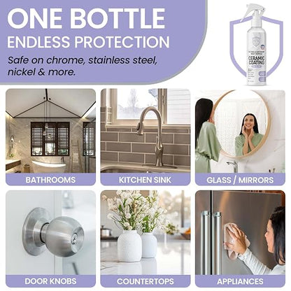 Fixture Shield Home Ceramic Coating Spray - SiO₂ Hydrophobic Protection for Kitchen & Bathrooms + Stainless Steel | Repels Fingerprints, Stains & Hard Water | Extra Strength Formula | Made in USA