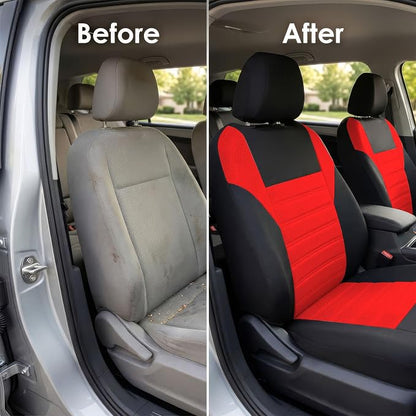 FH Group Automotive Car Seat Covers Full Set Premium 3D Air Mesh Front Seat Covers, Airbag Compatible & Split Bench Cover Universal Fit Interior Accessories for Cars Trucks and SUVs - Red