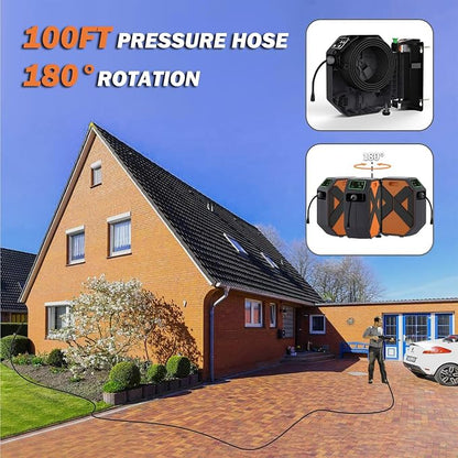 5000PSI Wall Mounted PowerWasher with 4 Quick Connect Nozzles, Foam Cannon for Car, Lane, Patio Cleaning