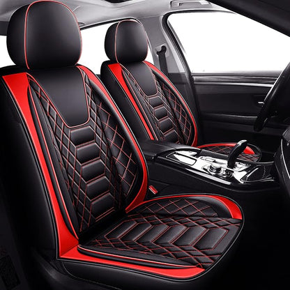 FREESOO Car Seat Covers Front Only 2pcs, Leather Driver Seat Cover Protector Airbag Compatible Universal Fit for Sedan SUV Pick-up Truck Van (Black Red 8-2PCS)