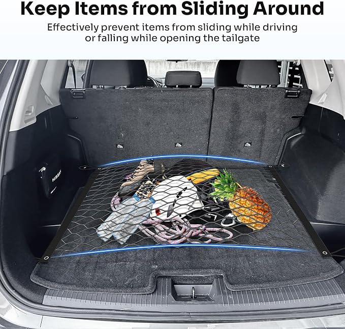 Canvcle Trunk Cargo Net for 2021-2025 2026 Nissan Rogue Accessories Envelope Style Mesh Trunk Net Organizer and Storage Stretchable Adjustable Elastic Nylon Rear Cargo Netting with Hooks