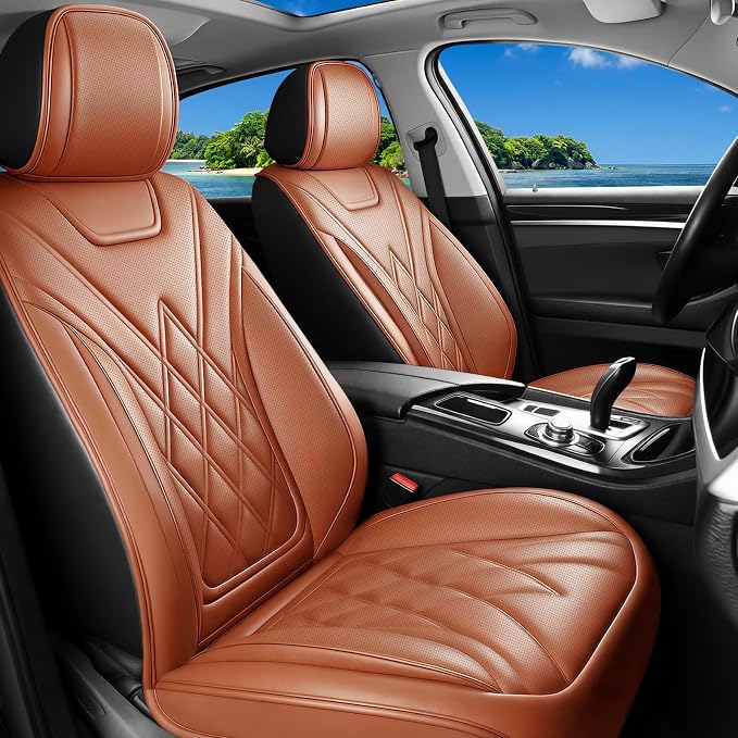 Car Seat Covers Compatible with Hyundai Accent 2017-2026 - Waterproof & Breathable Luxury Leather All-Weather Seat Cushions Protectors, Airbag Compatible, Only 2 Front seat Covers (Brown)