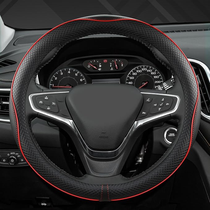 West Llama Customized Auto Car Steering Wheel Cover for Chevy 14.5-15 inches, Steering Wheel Cover for Chevrolet(Black Line-Standard Size)