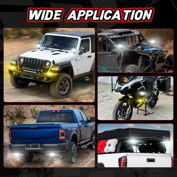 LED Pod Light Yellow Off Road Driving Cube Light LED Ditch Backup Work Lights Combo Bumper Light Bar Pods for Truck Pickup ATV UTV SUV 4x4 Motorcycle Boat