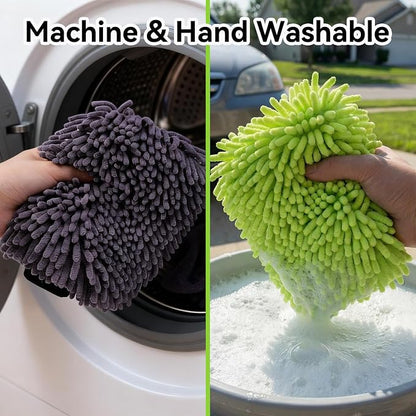4Pack Large Microfiber Car Wash Mitts, Ultra Absorbent & Lint-Free Wash Mitts for Car Washing, SUVs, Motorcycles & Household Cleaning - Car Wash Accessories Kit, Green