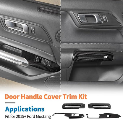 JeCar 4pcs Carbon Fiber Interior Door Handle Trim Cover Kit for Ford Mustang 2015-2024