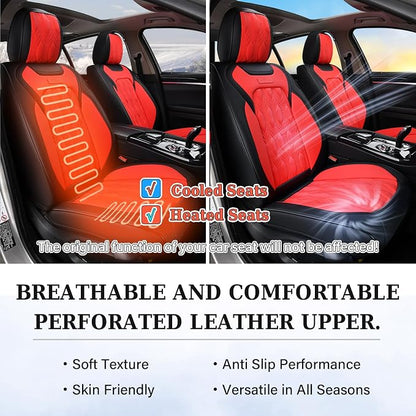 Coverado Car Seat Cover Full Set, Luxury Leather Seat Covers for Front and Rear, Waterproof Seat Covers 5 Seats, Car Seat Protectors Driver Seat Cushions Universal for Most Vehicles, Red