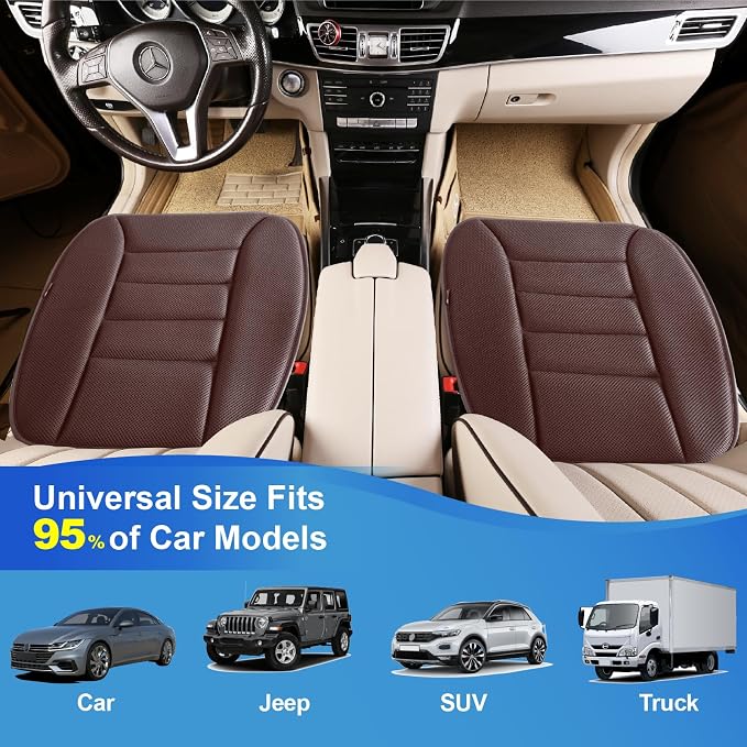 Lofty Aim Premium Car Seat Cushion, Driver Cushion with Comfort Memory Foam & Non-Slip Rubber Bottom, Car Seat Pad Works with 95% of Vehicles and Office Chair or Home - 4D Brown