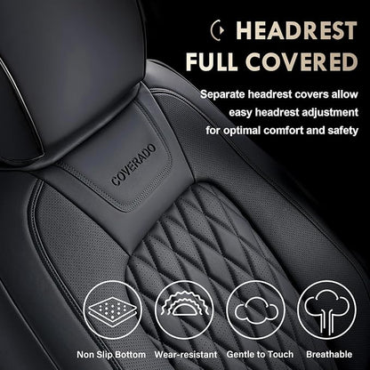 Coverado Leather Seat Covers Full Set Fit for Ford F150 F250 F350 F450, Waterproof Ford F150 Truck Seat Covers Fit for 2015-2026 F150 and 2017-2026 F250 F350 F450 (Black)