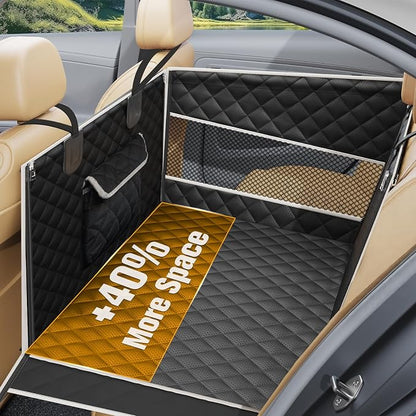 PETICON Dog Car Seat for Large/Medium Dogs, One-Piece Hard Bottom Back Seat Extender with 2 Mesh Windows, Waterproof Pet Carseat with Storage Pocket, Dog Hammock for Cars, SUVs and Trucks