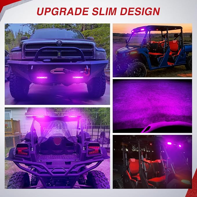 Nilight Slim LED Light Bar 2Pcs 7 Inch 16LED Single Row Spot Flood Combo Purple Off Road Driving Decoration Neon Hunting Lighting for 12V 24V ATV UTV Pickup Truck Tractor