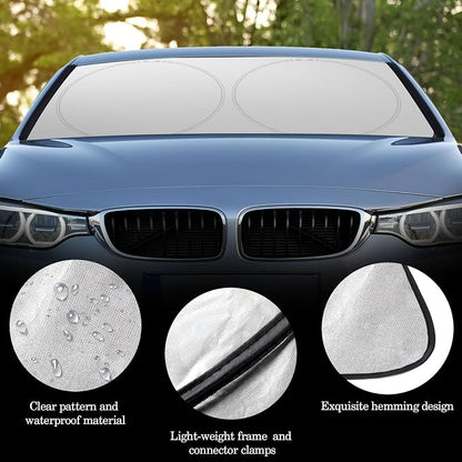 Woanger Windshield Sun Shade Foldable Car Front Window Covers for Car Accessories Sun Heat UV Rays Visor Protector Protection for Universal Cars SUV Truck (Solid Style)