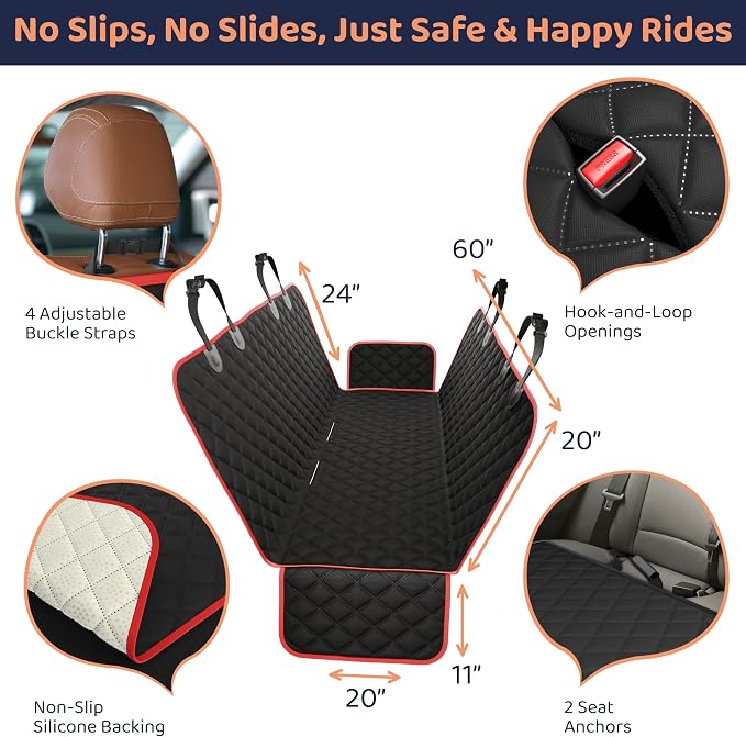 Petloox XL Dog Car Seat Cover for Back Seat, Waterproof Hammock for Car, SUV & Truck, Non-Slip Backseat Cover for Dogs, Heavy-Duty Dog Hammock Style Seat Protector Pets, Easy to Install & Clean