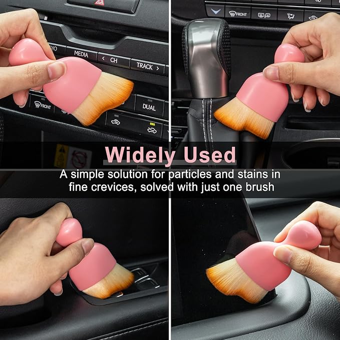GaRhomxy Car Detailing Brushes, Car Interior Dust Sweeping Soft Brush, Soft Bristles Brush Cleaning Tool for Automotive Dashboard, Air Conditioner Vents, Computer, Scratch Free(Pink)