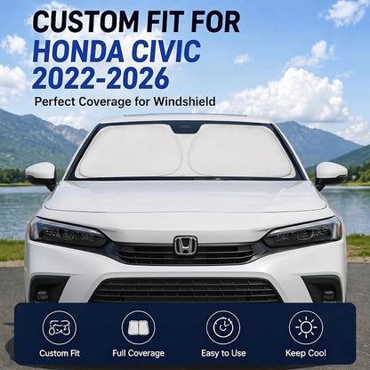 Windshield Sun Shade Sunshade for Honda Civic 2022-2026 | Custom Fit Windshield Cover, Blocks UV Rays, Double-Layer Heat Shield, Durable Frame, Easy Fold & Storage