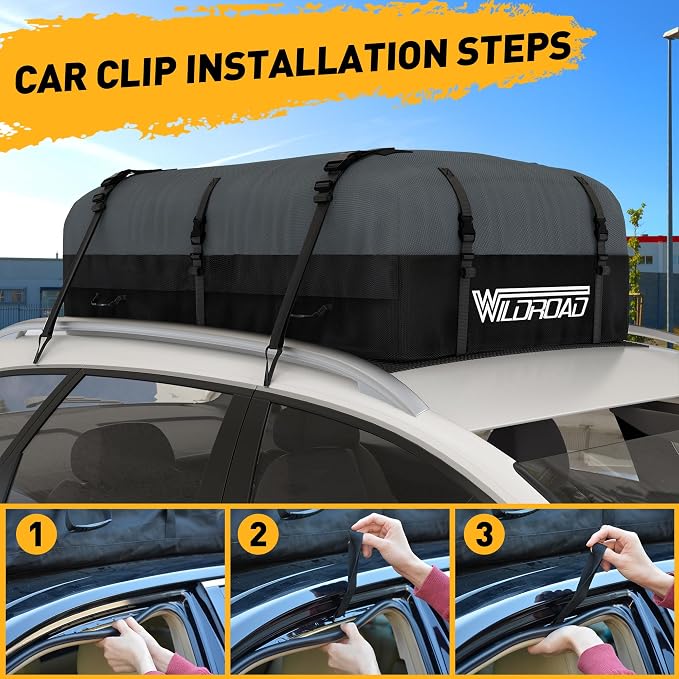 WILDROAD Rooftop Cargo Carrier - 25 Cubic Feet, 600D Ultra Anti-Tear Fabric, Waterproof Car Roof Bag with Soft-Shell, Anti-Slip Mat and 6 Door Hooks - Fits Cars with/Without Racks