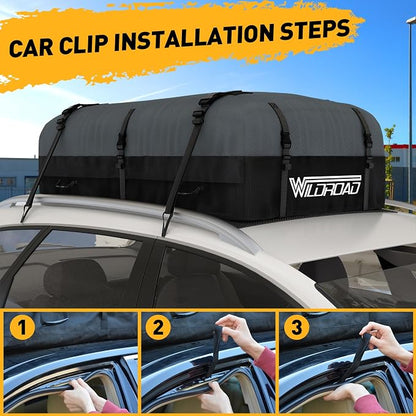 WILDROAD Rooftop Cargo Carrier - 25 Cubic Feet, 600D Ultra Anti-Tear Fabric, Waterproof Car Roof Bag with Soft-Shell, Anti-Slip Mat and 6 Door Hooks - Fits Cars with/Without Racks