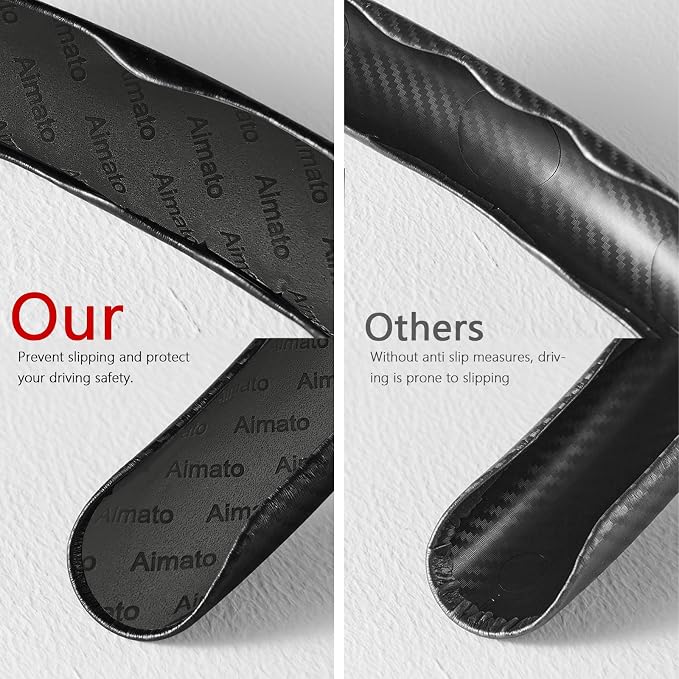 3 Piece Carbon Fiber Steering Wheel Cover,Car Steering Wheel Protector with Non-Slip Lining,Breathable Microfiber Universal for 14.5-15 inch,Black