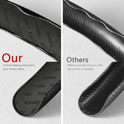 3 Piece Carbon Fiber Steering Wheel Cover,Car Steering Wheel Protector with Non-Slip Lining,Breathable Microfiber Universal for 14.5-15 inch,Black