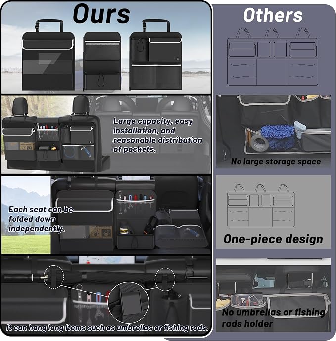 Back Seat Trunk Organizer Hanging Car Organizer Trunk Foldable Cargo Storage with 7 Large Pockets