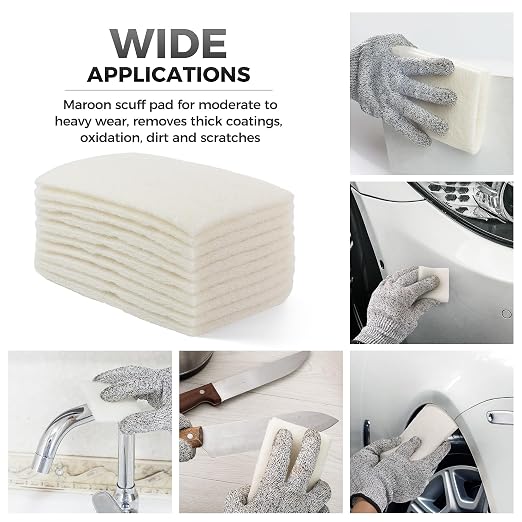 S SATC 6" x 9" White Light Duty General Purpose Scuff Pads,10 Pack Automotive Pads for Scuffing,Scouring,Sanding,Paint Primer Prep Adhesion Scratch for Woodworking,Automotive Restoration