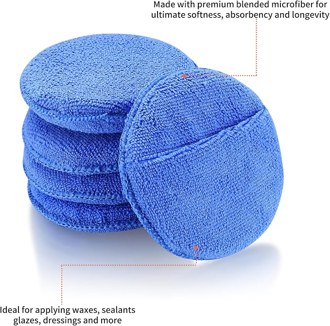 wugongshan 10 Pcs Microfiber Wax Applicator Pads, Ultra-Soft Microfiber Wax Foam Applicators Pads, Car Auto Care Buffing Detail Polishing Foam Pads Applicators for Car Cleaning Fine Polishing