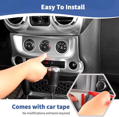 RT-TCZ for Jeep JK Silver Dash Accents Radio A/C Controls Cover Trim for Jeep Wrangler JK JKU 2011-2017 ABS Interior Accessories 2pcs