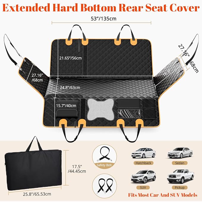 Back Seat Extender for Dogs - Anti-Scratch & Waterproof Backseat Protector, 600D Upgraded Material Pet Hammock with Mesh Window, Easy to Clean Dog Bed for Car, SUV, Truck,Orange
