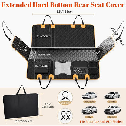 Back Seat Extender for Dogs - Anti-Scratch & Waterproof Backseat Protector, 600D Upgraded Material Pet Hammock with Mesh Window, Easy to Clean Dog Bed for Car, SUV, Truck,Orange