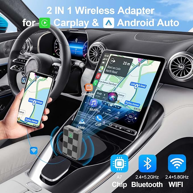 Carplay Wireless Adapter for Lincoln Nautilus 2018 2019 2020 2021 2022 2023 2024 2025, Wireless CarPlay Adapter Upgrade 2 in 1 Box Convert Car, Fast Stable Connection,Silver-A
