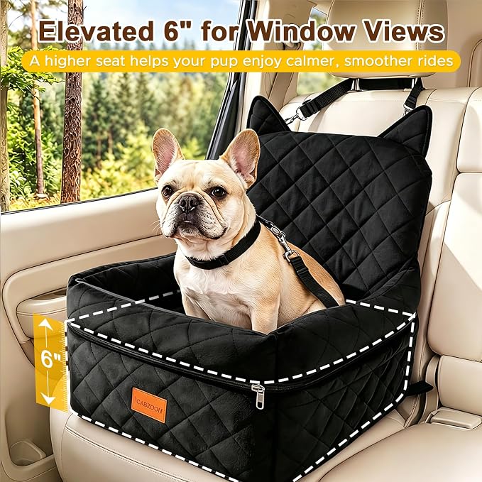 Dog Booster Car Seats for S/M Dogs Up to 35lbs,Pet Car Seat/Travel Bed with Washable&Removable Cover,Storage Pockets,Dog Safety Belt and Elevated Cushion Fits in Front/Back Seat