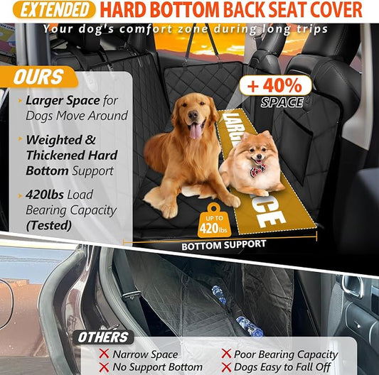 Back Seat Extender for Dogs-Large Space, Dog Car Seat Cover Hard Bottom Holds 420lbs, Sturdy Backseat Extender for Dogs,Upgraded Waterproof Pet Car Bed Dog Hammock for Car, SUV,Truck, Black