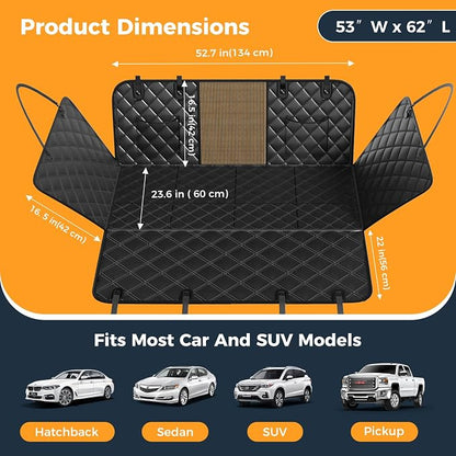 Dog Car Seat Cover for Back Seat, Hard Bottom Back Seat Extender for Dogs - Supports 400lbs, Scratch Resistant, Anti Slip Portable Dog Hammock, Suitable for F150, SUVs and Trucks Black
