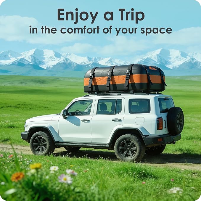 Car Rooftop Cargo Carrier Bag 20 Cubic Feet, 100% Waterproof Heavy Duty Car Roof Bag for All Vehicle with/Without Racks - Anti-Slip Mat, 6 Door Hooks, Storage Bags, 5CM Straps(Orange)