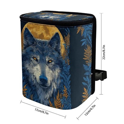 Talayituse Moon Wolf Leaf Print Car Trash Bin, Large Size Auto Trash Can Adjustable Portable Garbage Can with Lid, Vehicle Hanging Bag for Headrest Front Back Seat